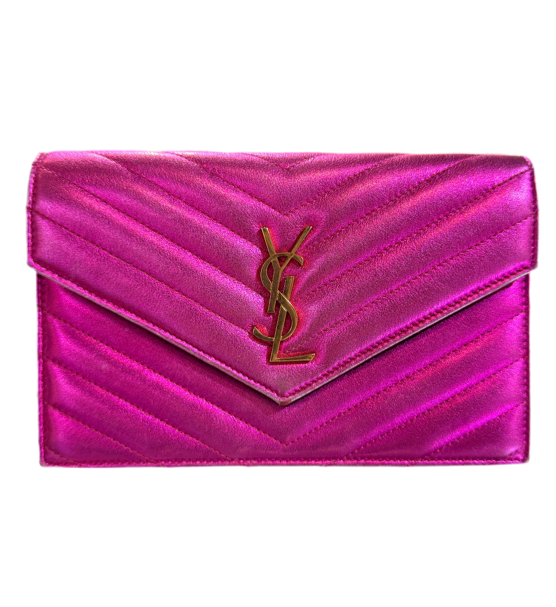 Saint Laurent Wallet On Chain Metallic Pink