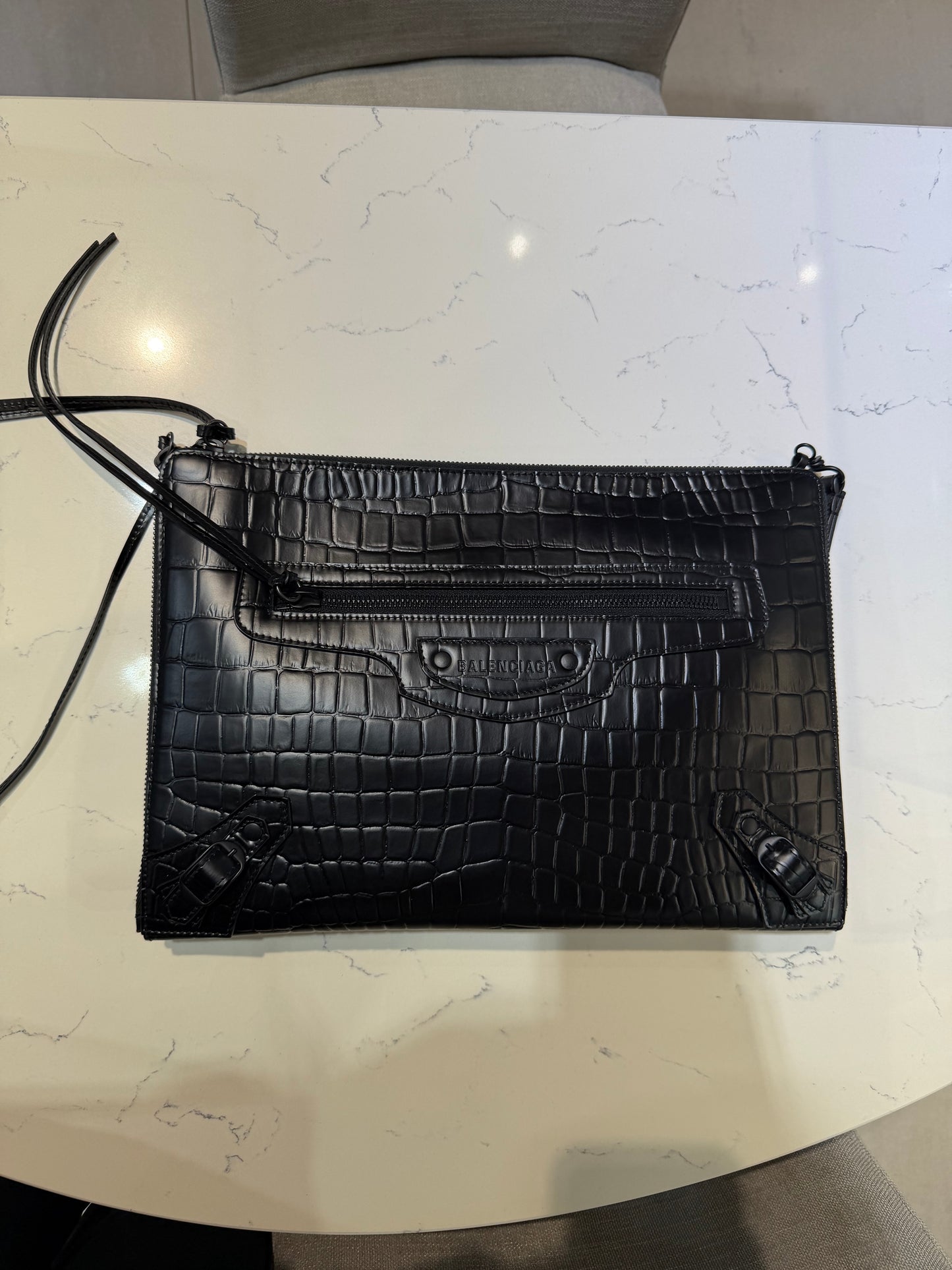 Balenciaga Crocodile Embossed Clutch | Black