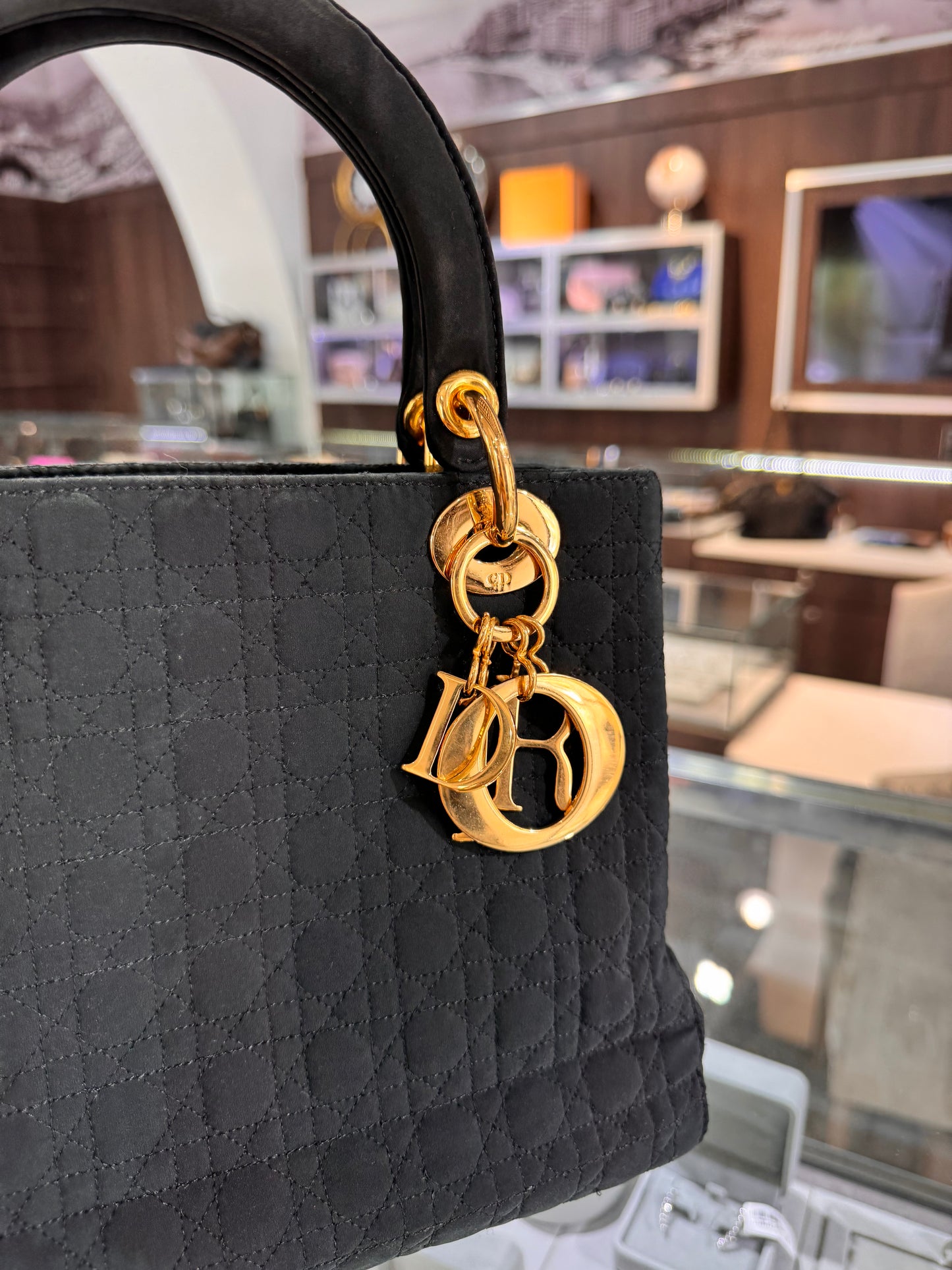Christian Dior Medium Black Nylon Lady Dior
