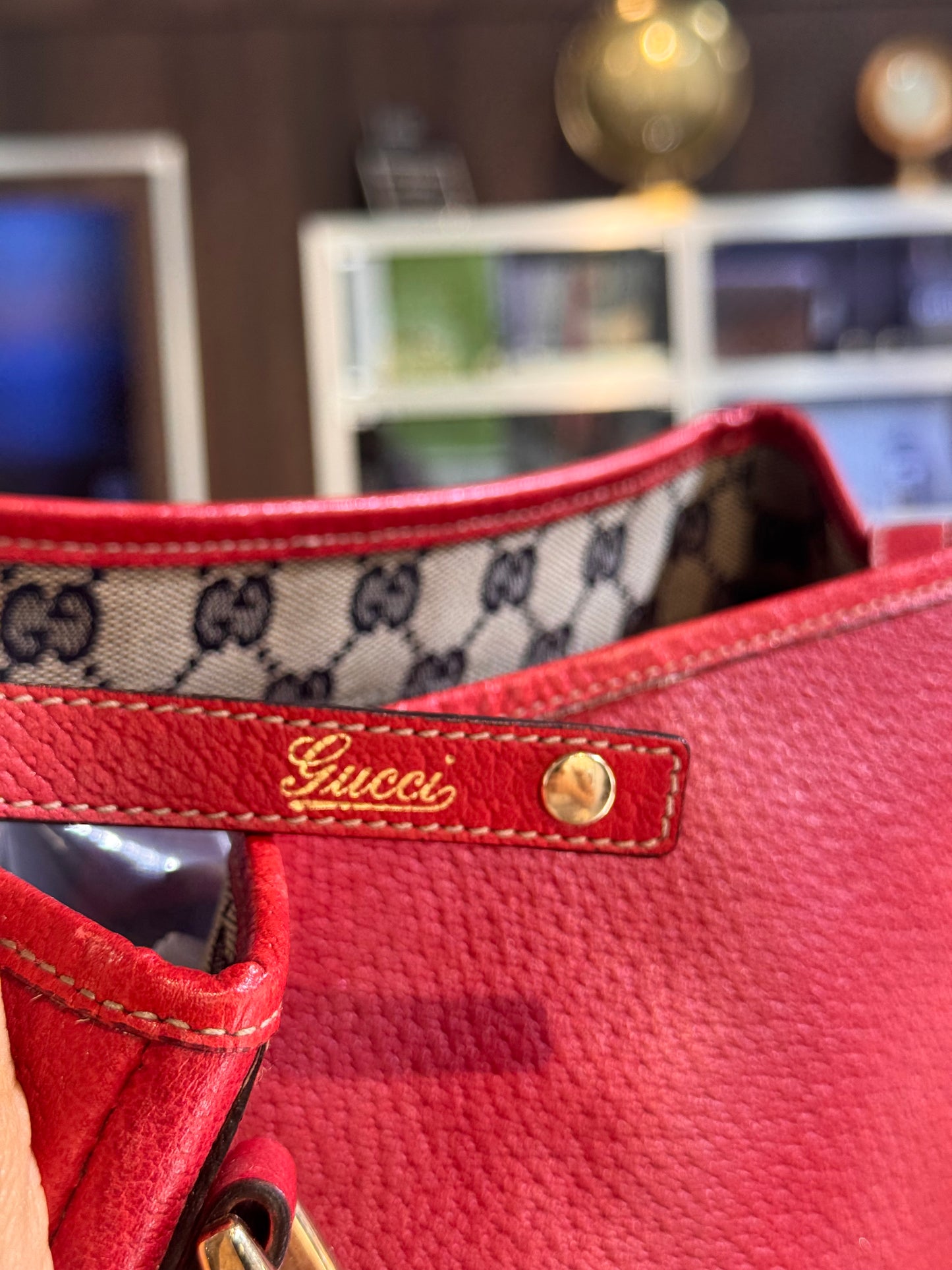Gucci Medium Red Leather Abbey Tote Bag