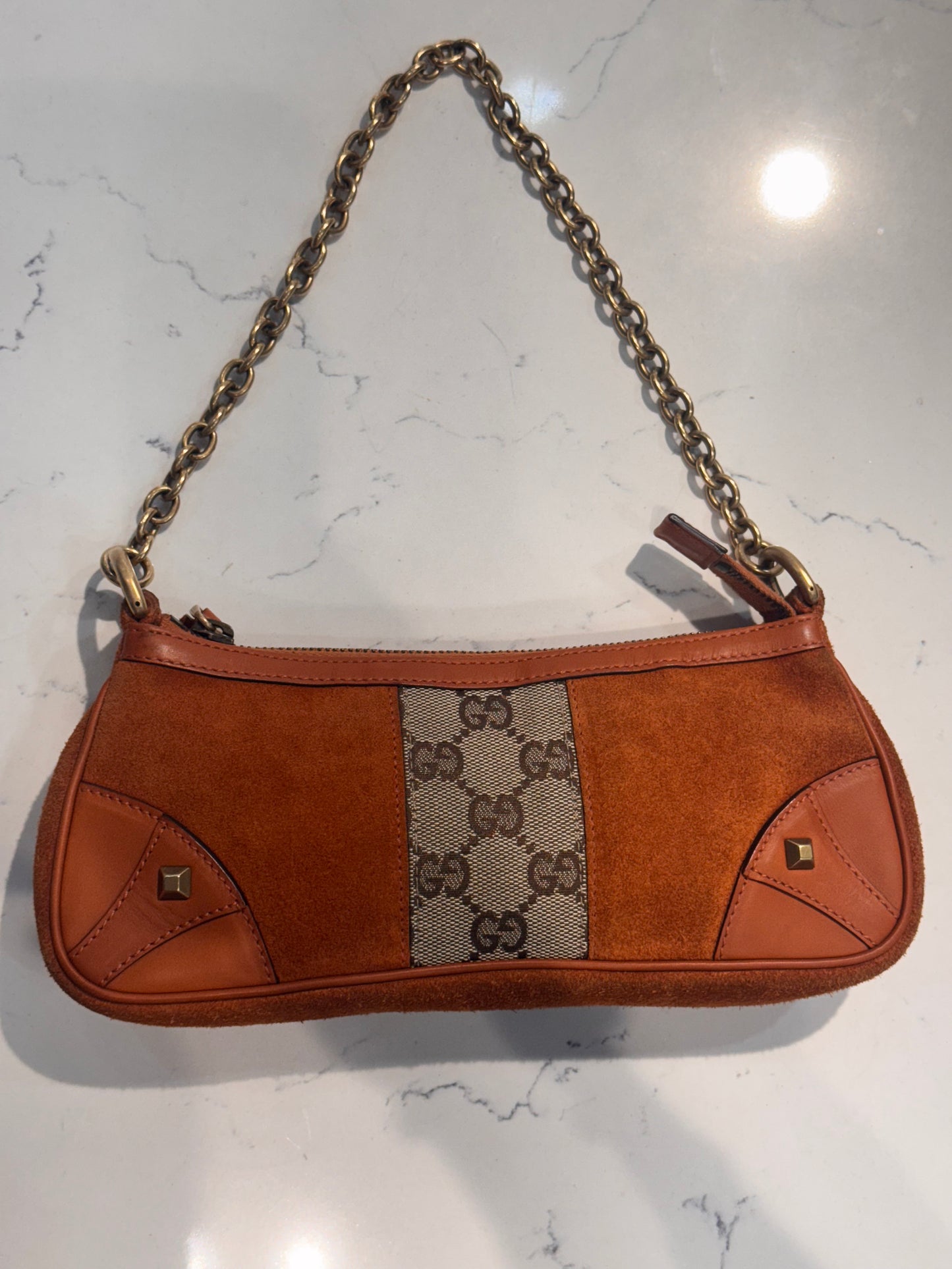 Vintage Gucci Orange Suede Shoulder Bag