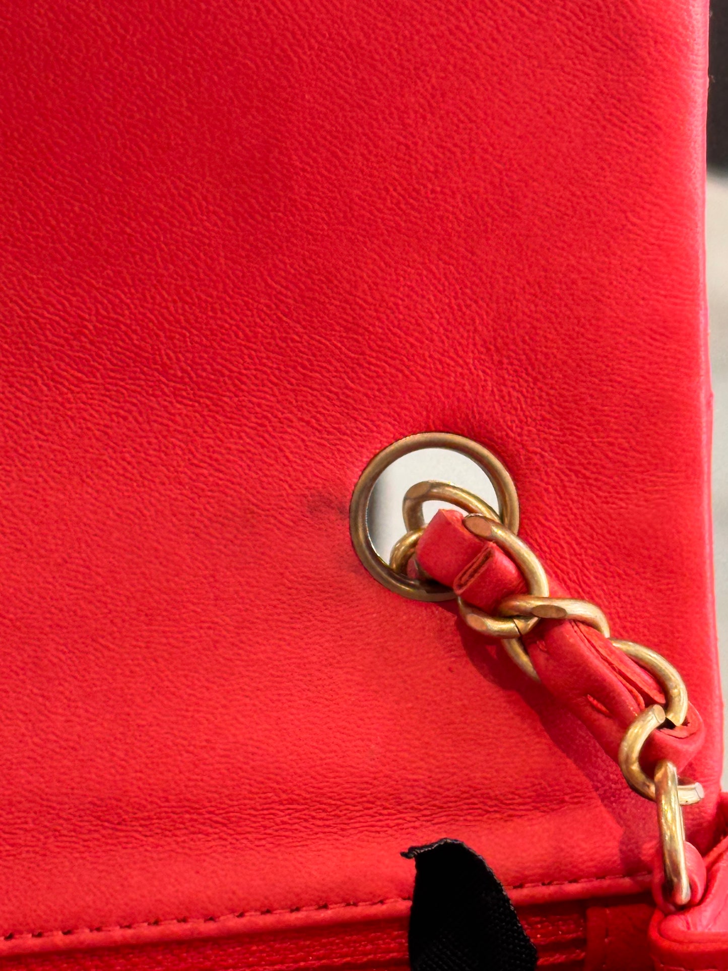 Chanel Mini Rectangular Lambskin Antique Gold Hardware Coral Red