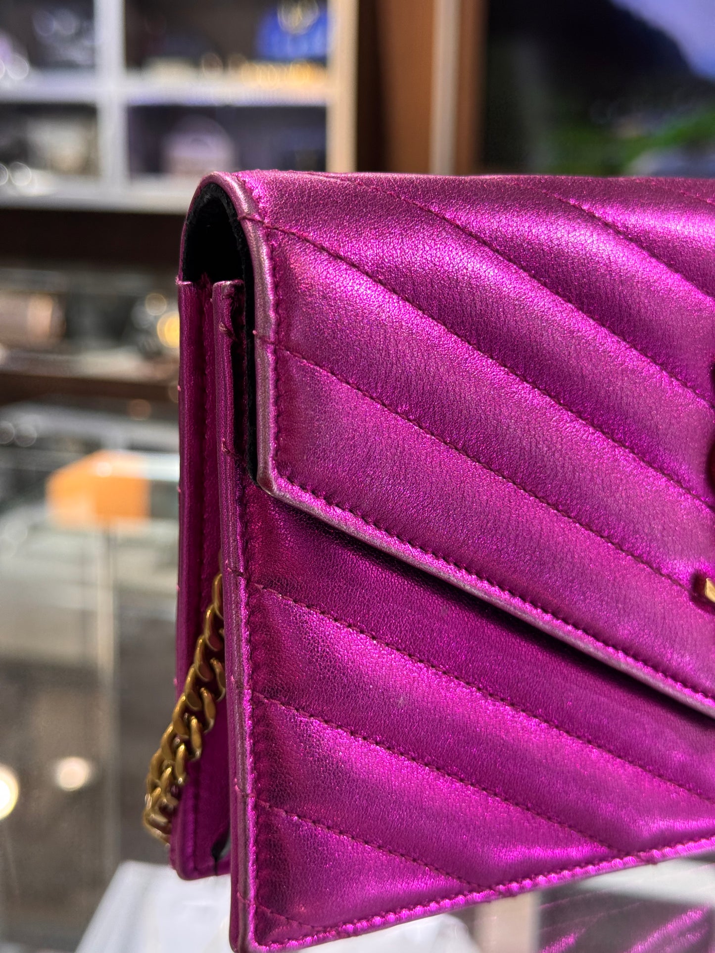 Saint Laurent Wallet On Chain Metallic Pink