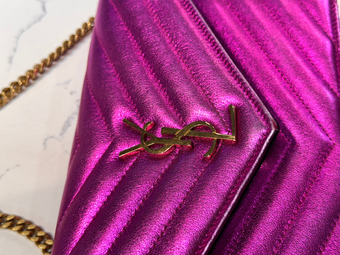 Saint Laurent Wallet On Chain Metallic Pink