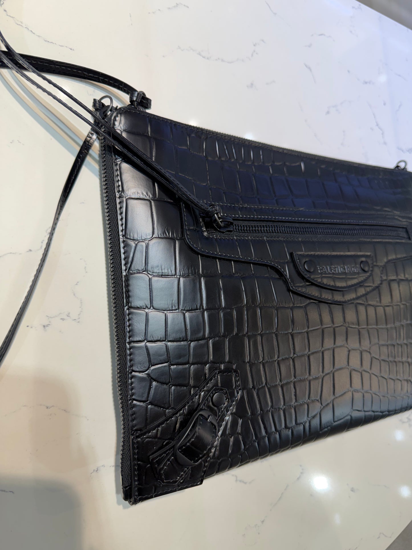 Balenciaga Crocodile Embossed Clutch | Black
