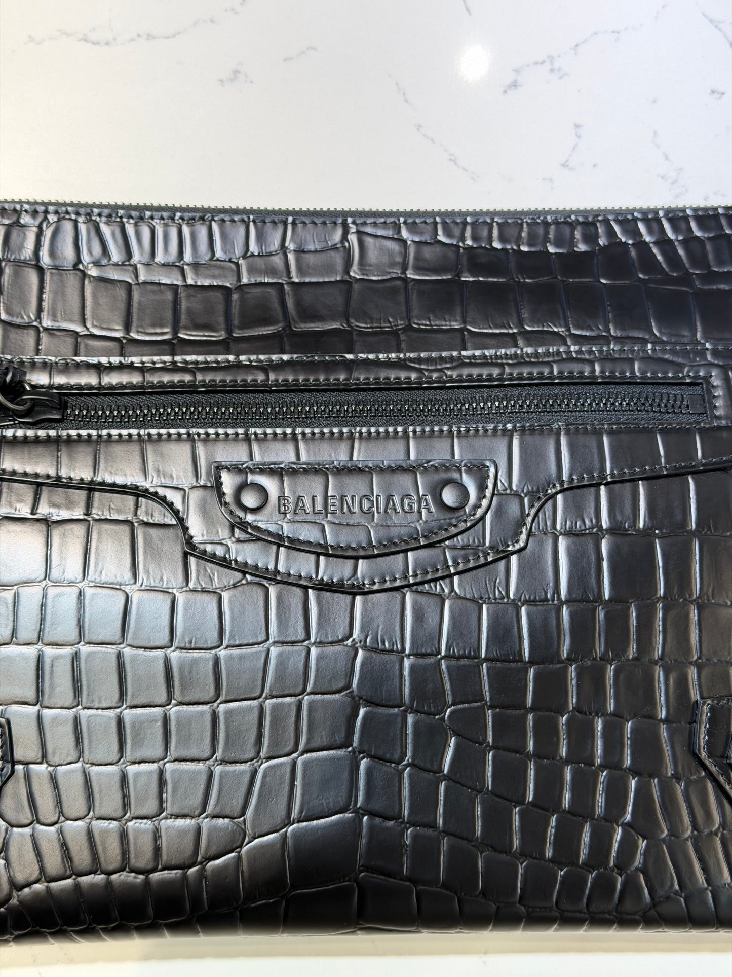 Balenciaga Crocodile Embossed Clutch | Black