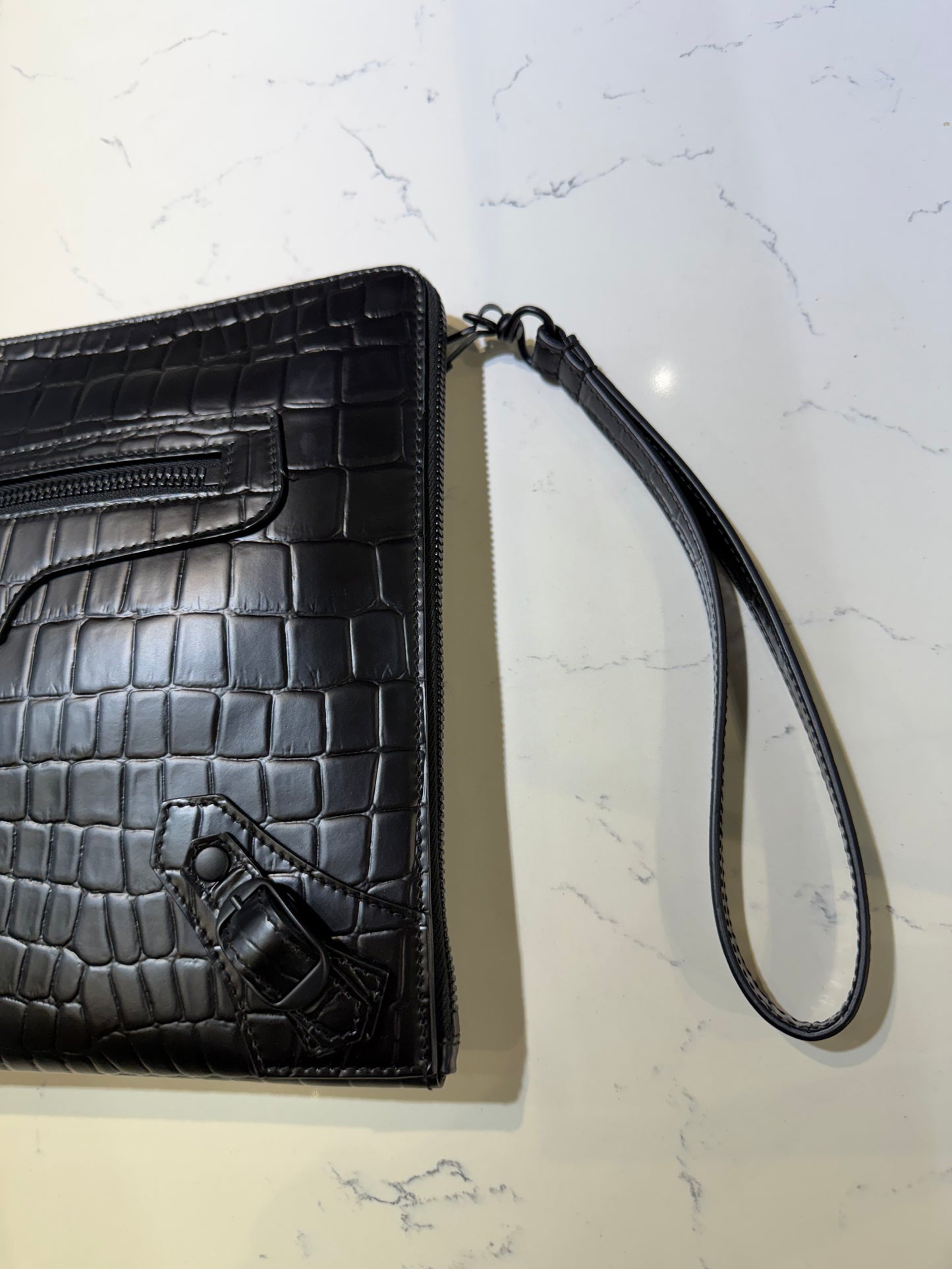 Balenciaga Crocodile Embossed Clutch | Black