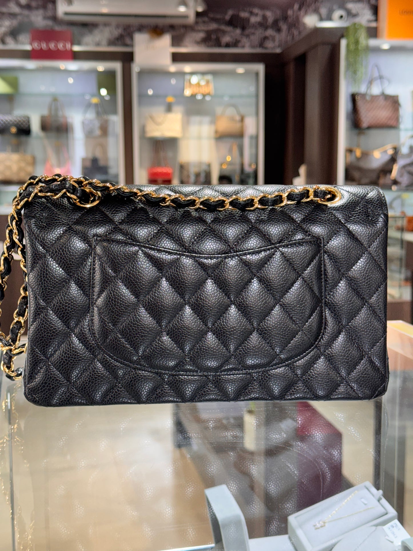Chanel Black Caviar Medium Classic Flap Gold Hardware