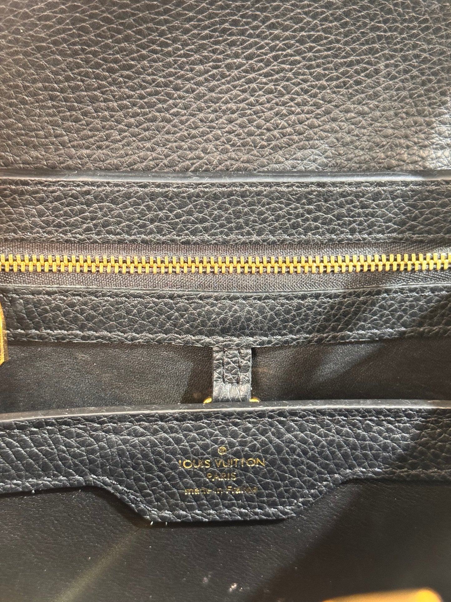 Louis Vuitton Black Taurillon Leather Metallic Flower Embellished Capucines MM