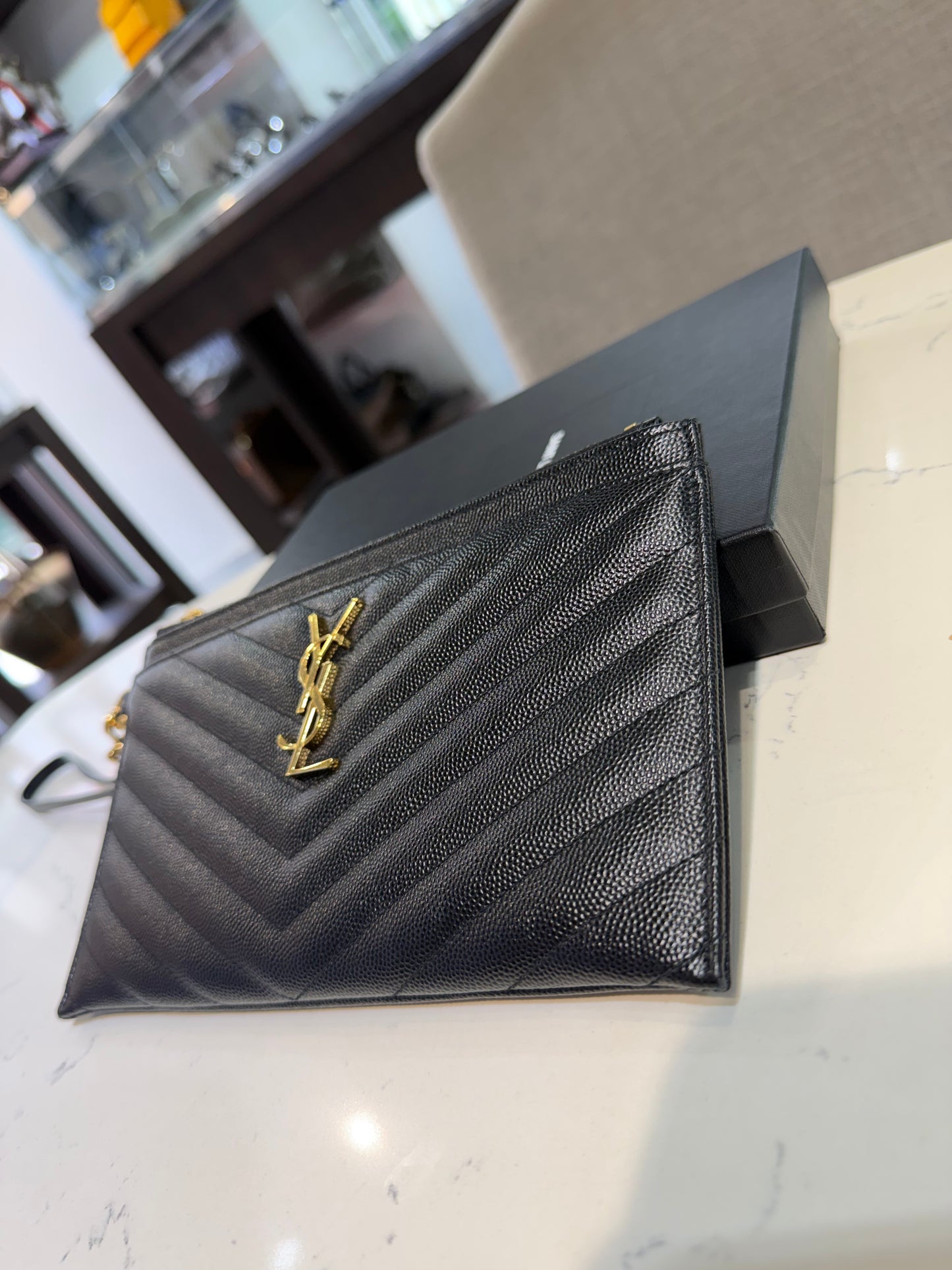 Pre-Owned YSL Cassandre Pouch In Grain de Poudre Leather