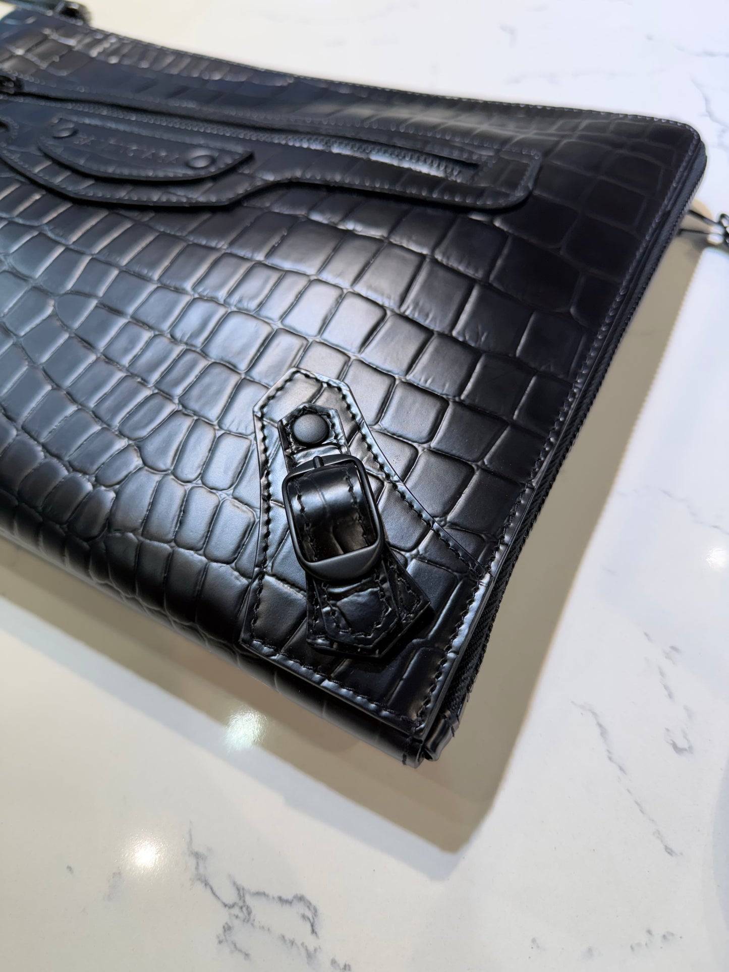 Balenciaga Crocodile Embossed Clutch | Black