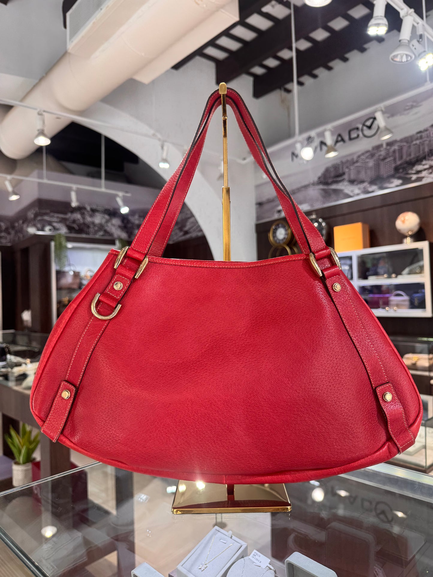 Gucci Medium Red Leather Abbey Tote Bag