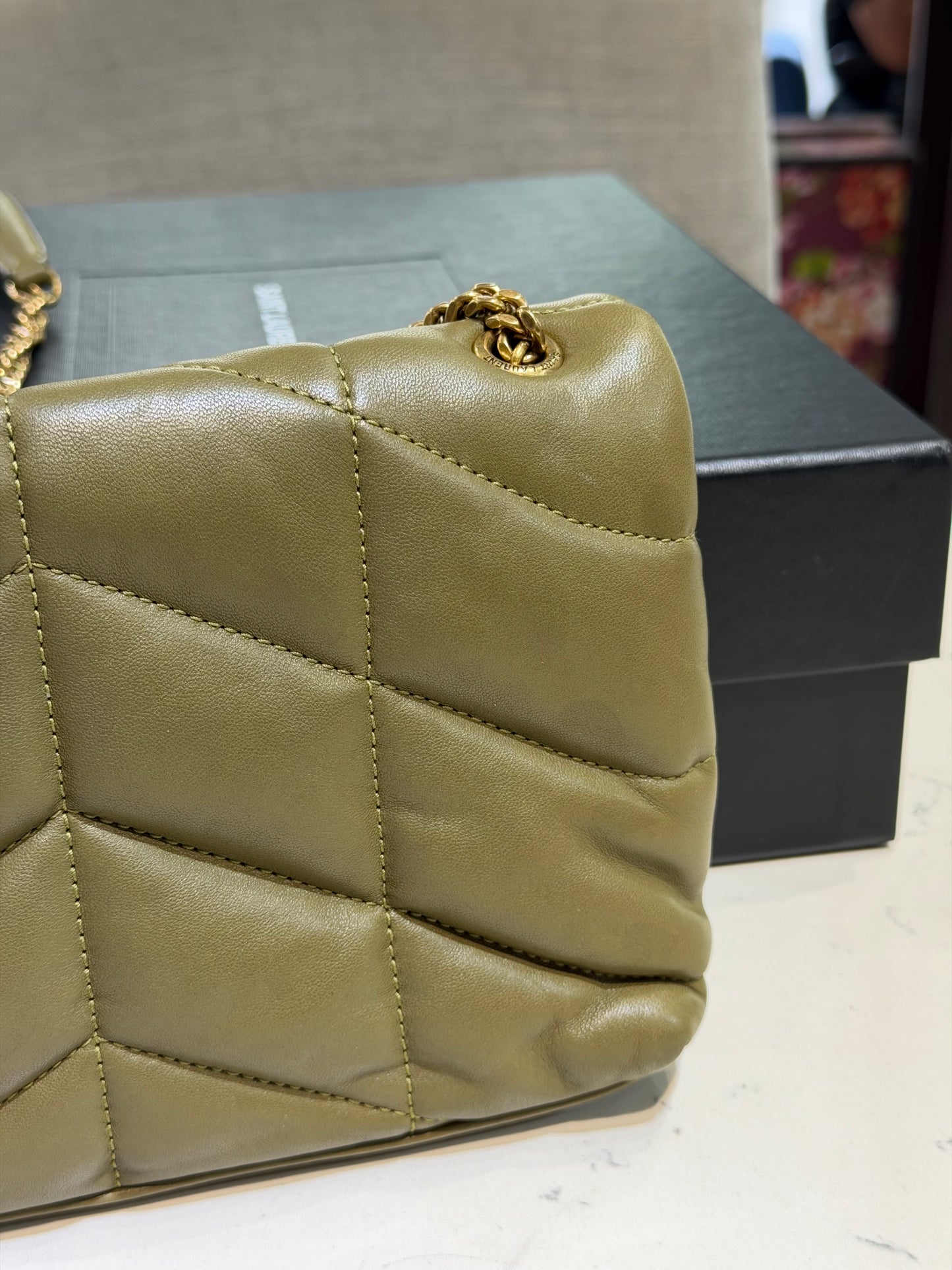 Pre-Owned YSL Toy Puffer Olive Green Nappa Leather