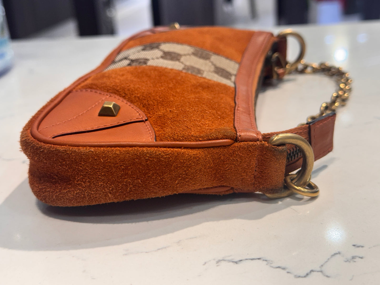 Vintage Gucci Orange Suede Shoulder Bag