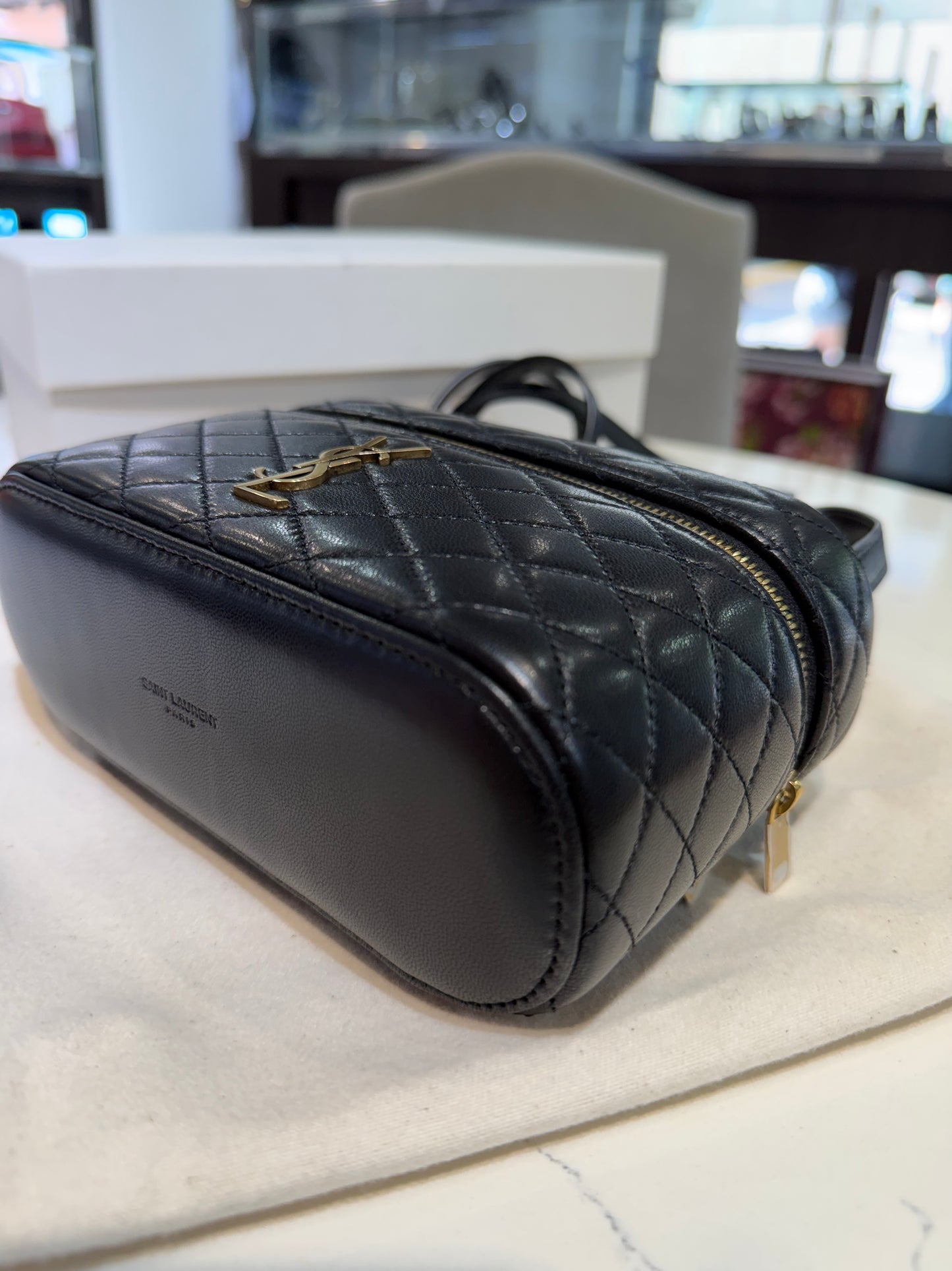 Unworn YSL Black Lambskin Gaby Vanity