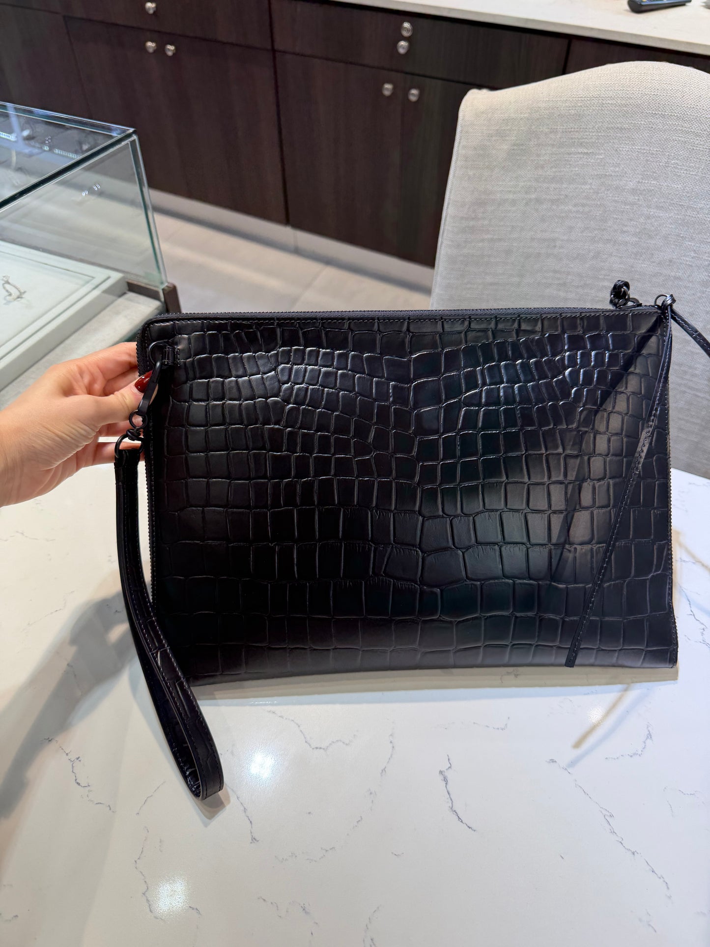 Balenciaga Crocodile Embossed Clutch | Black