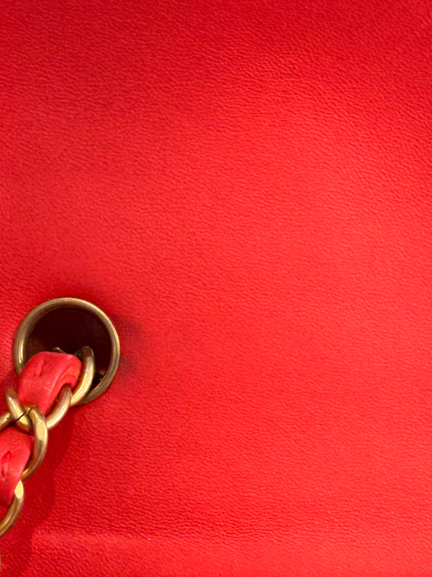 Chanel Mini Rectangular Lambskin Antique Gold Hardware Coral Red
