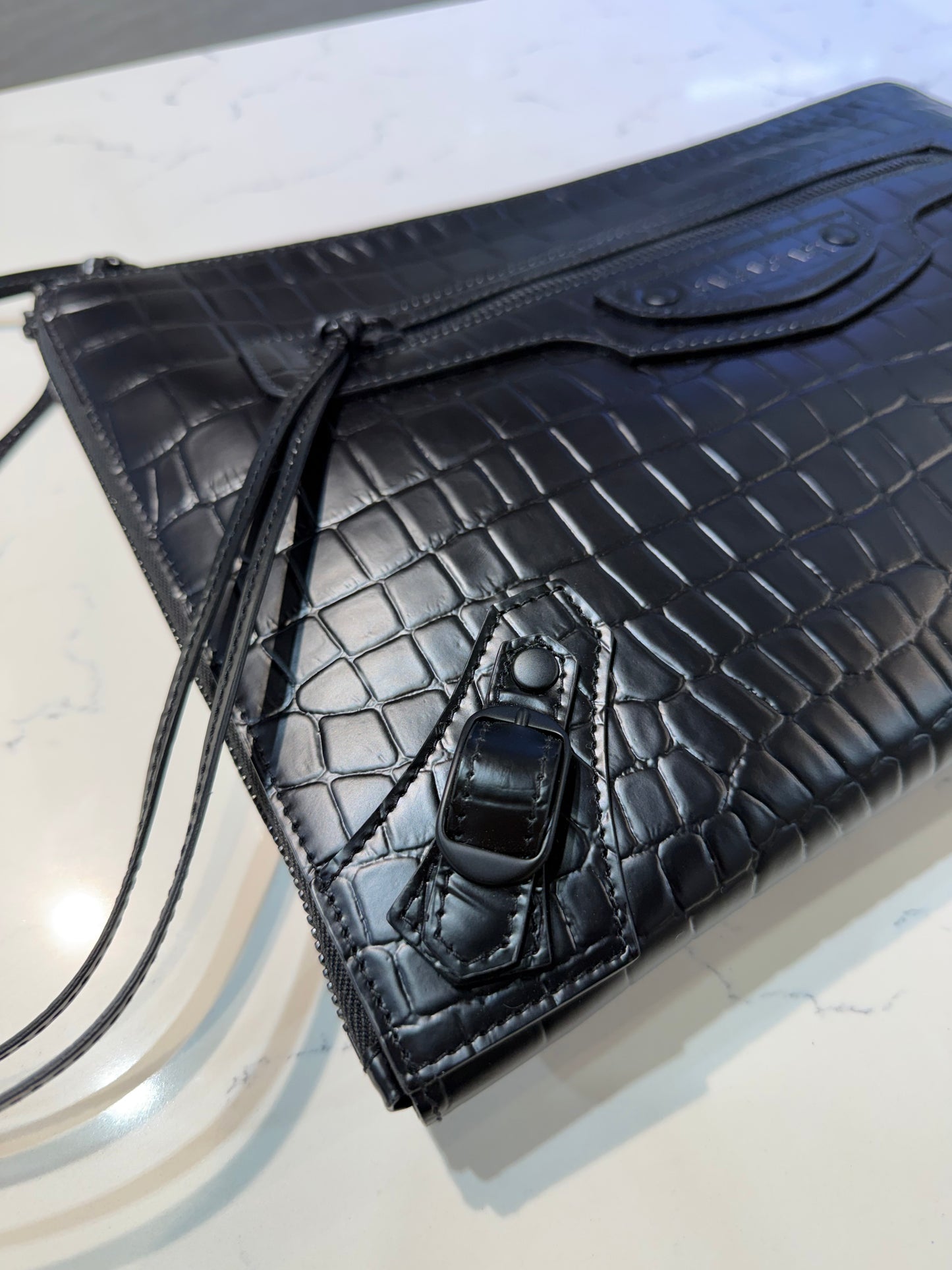 Balenciaga Crocodile Embossed Clutch | Black