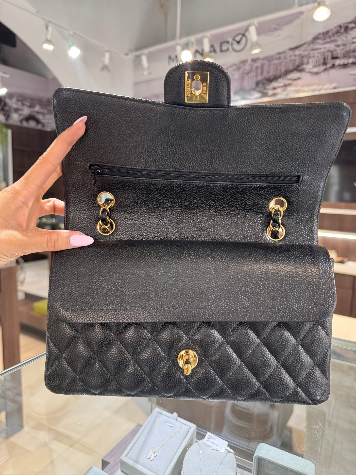 Chanel Black Caviar Medium Classic Flap Gold Hardware