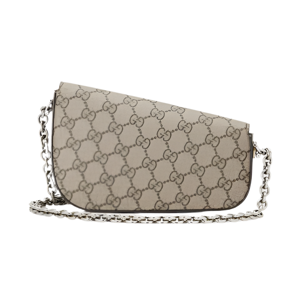 Gucci GG Mini Horsebit 1955 Asymmetric Shoulder Bag Beige Ebony