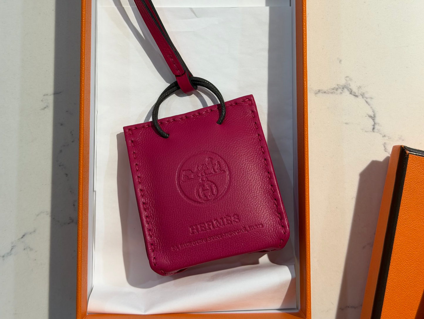 Unworn H Pink Shopping Bag Charm