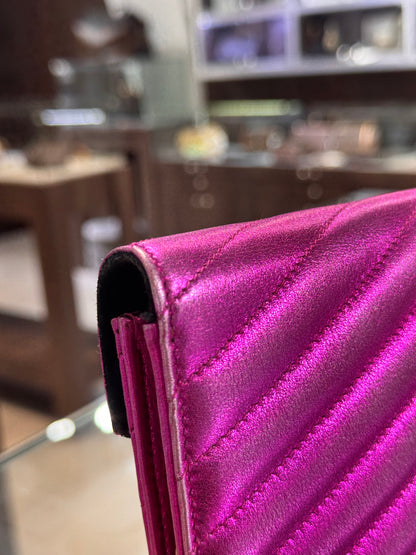 Saint Laurent Wallet On Chain Metallic Pink