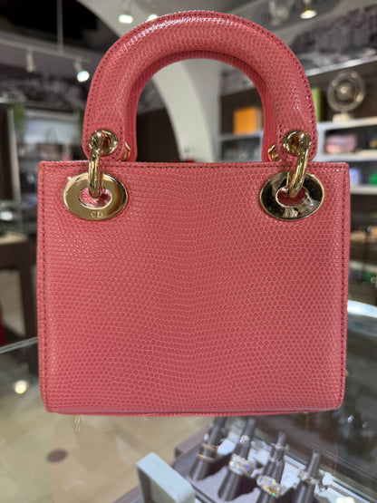 Pre-Owned CD Mini Lady Dior Pink Lizard