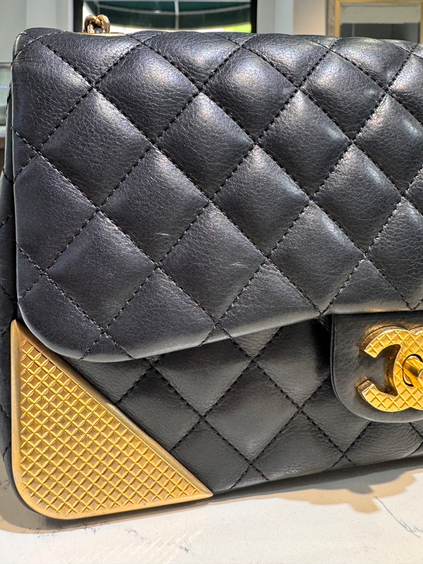 Chanel Calfskin Quilted Rock The Corner Flap Black