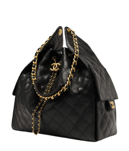 Chanel 25 Medium Black Grained & Calfskin