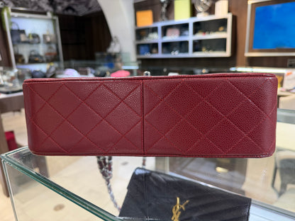 Pre-Owned CC Classic Double Flap Burgundy Caviar Jumbo Silver Hardware