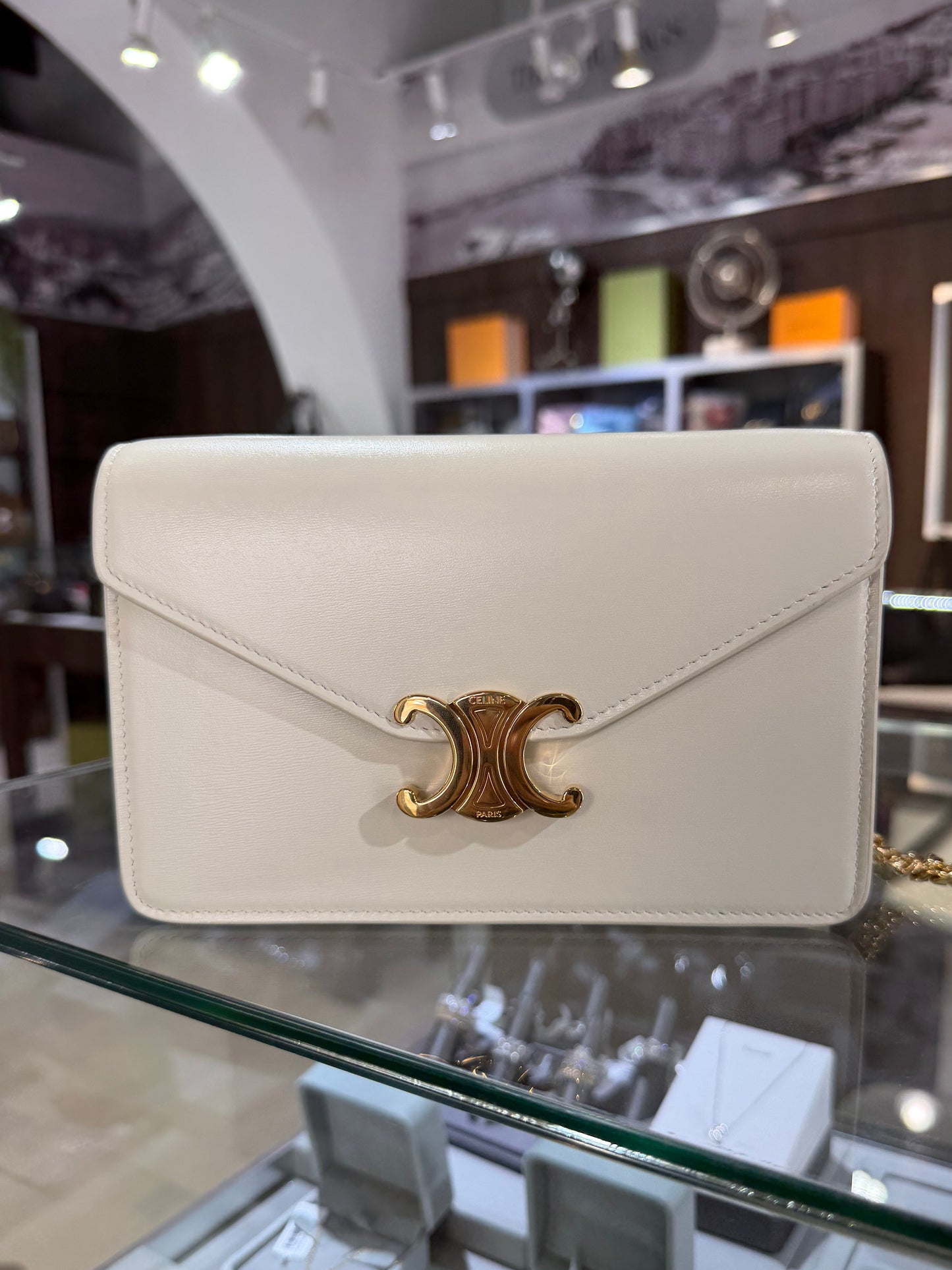 Pre-Owned Wallet On Chain Margo In Shiny Calfskin Gold Hardware