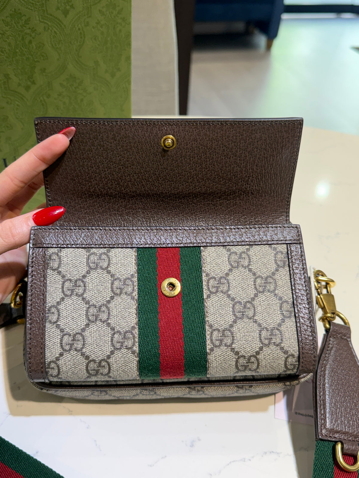 Like New GG Supreme Monogram Mini Ophidia Beige Ebony Bag