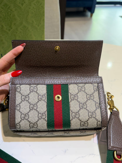 Like New GG Supreme Monogram Mini Ophidia Beige Ebony Bag