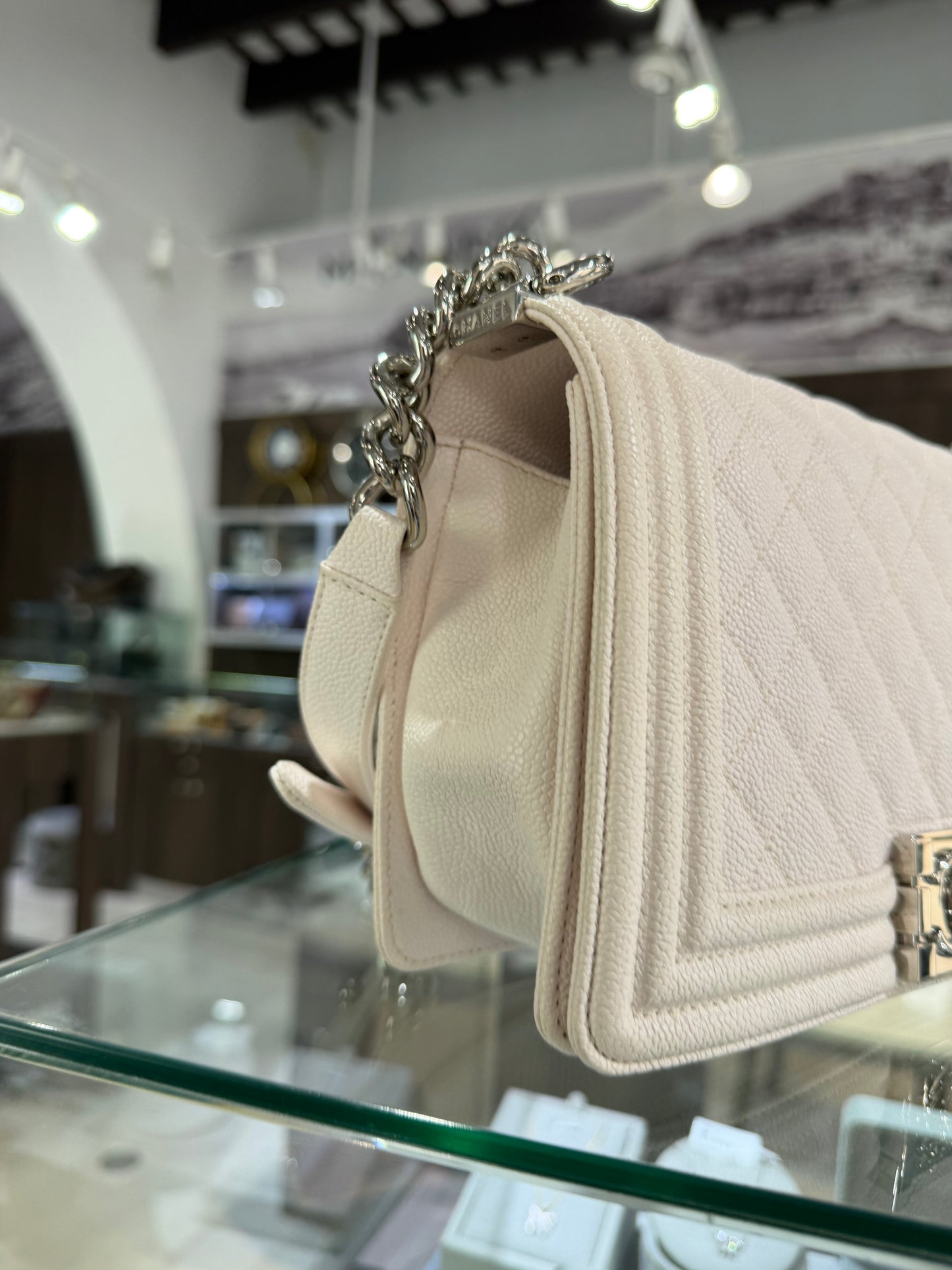 Chanel White Caviar Boy Bag