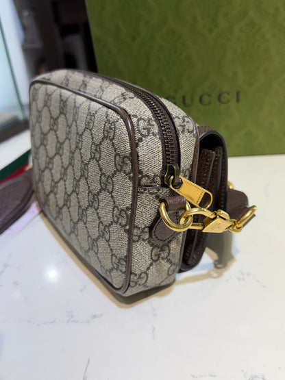 Like New GG Supreme Monogram Mini Ophidia Beige Ebony Bag