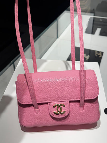 Unworn CC Mini Preppy Coco Flap with Straps Pink Shiny Caviar Brushed Gold Hardware