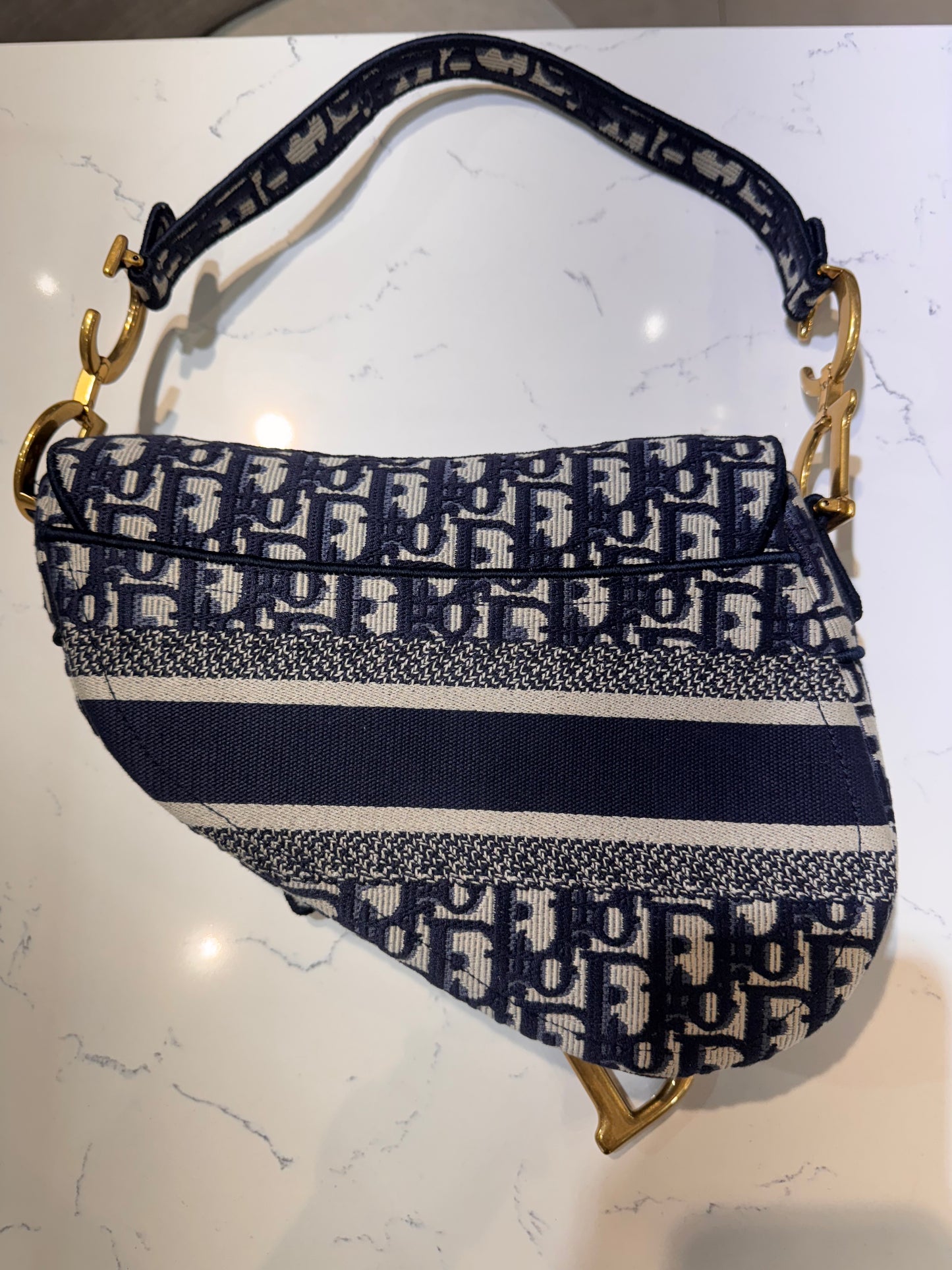 Christian Dior Oblique Embroidered Saddle Bag Blue