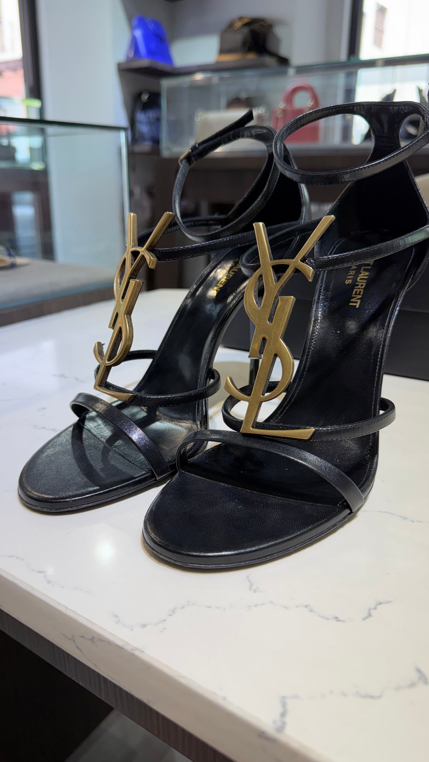 Pre-Owned YSL Black Cassandra Ankle Strap Sandals Size 41