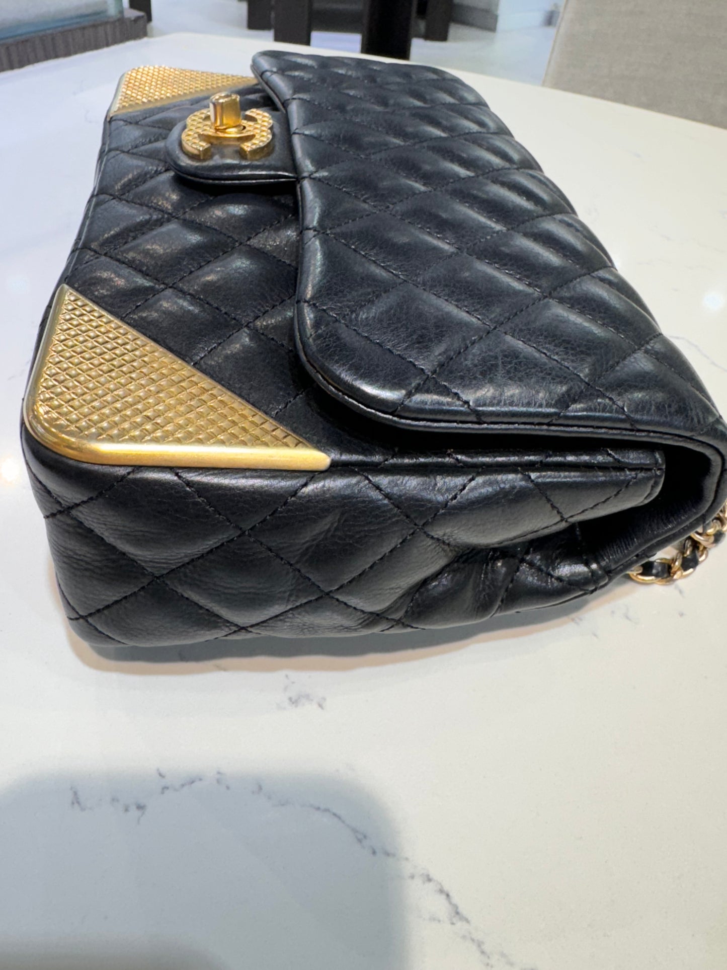 Chanel Calfskin Quilted Rock The Corner Flap Black