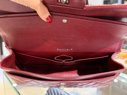 Pre-Owned CC Classic Double Flap Burgundy Caviar Jumbo Silver Hardware