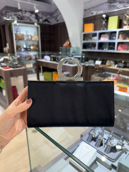 Pre-Owned Salvatore Ferragamo Black Satin Clutch