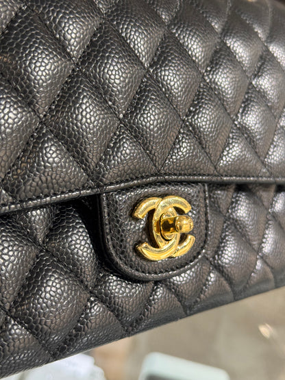 Chanel Black Caviar Medium Classic Flap Gold Hardware