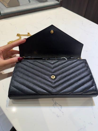 Pre-Owned YSL Cassandre Wallet On Chain In Grain De Poudre