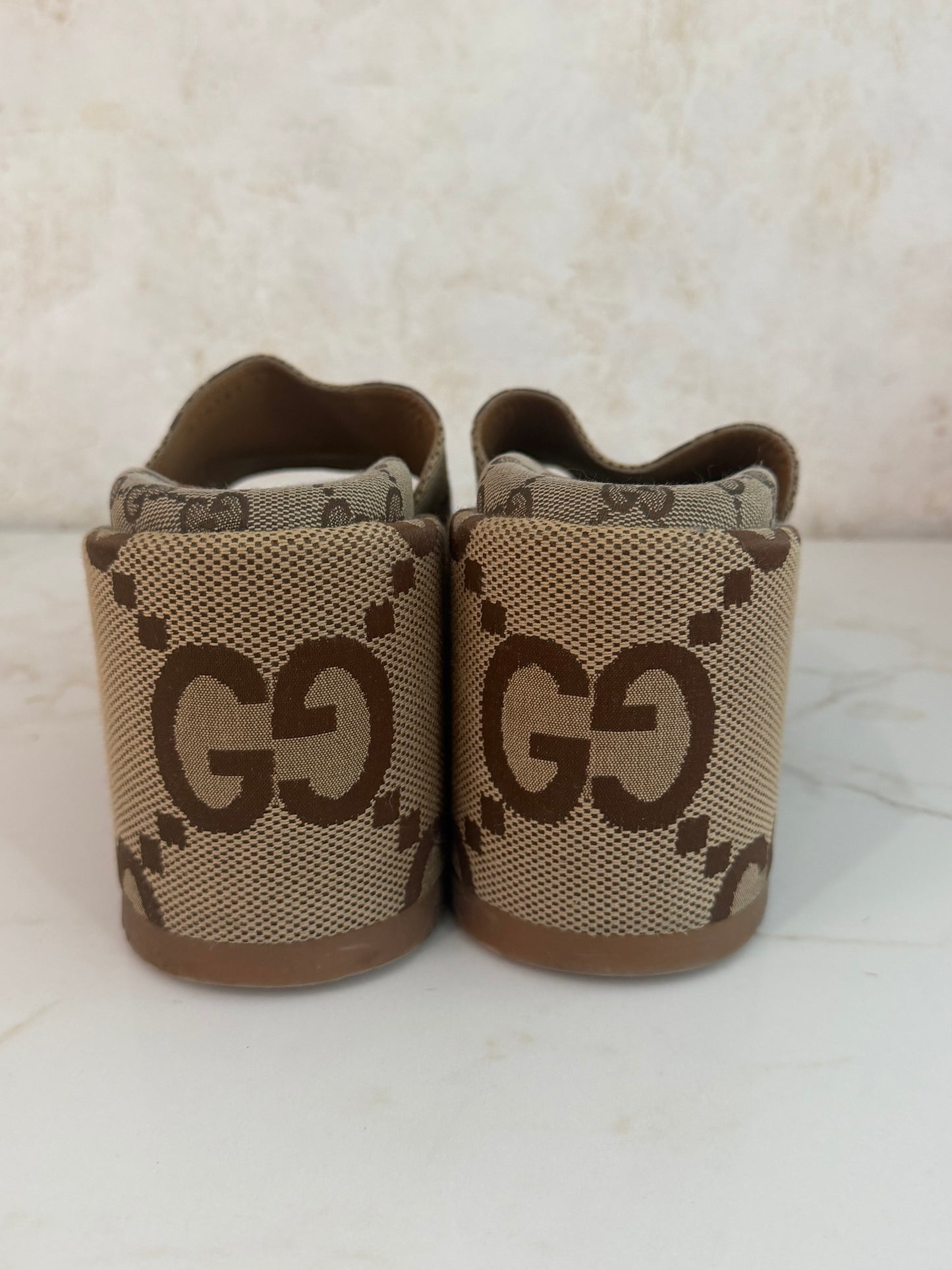 Pre-Owned GG Monogram Jumbo Platform Sandals 37.5 Camel Ebony