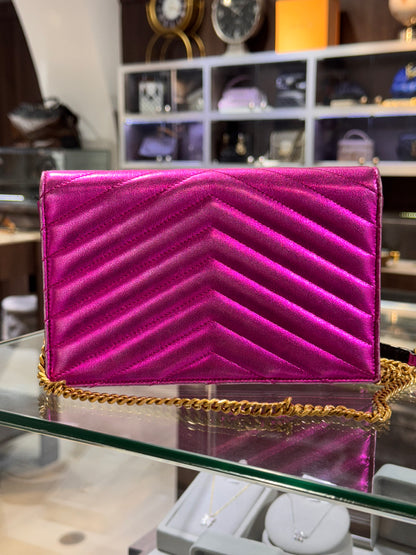 Saint Laurent Wallet On Chain Metallic Pink