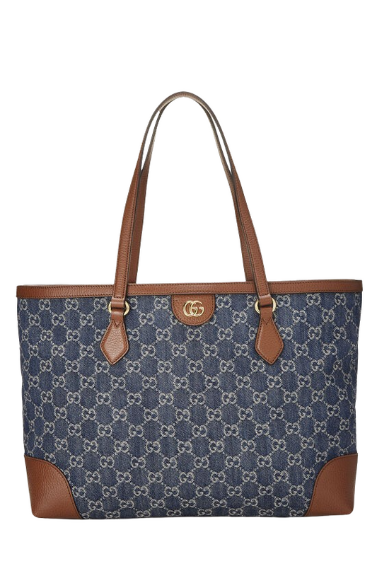 GUCCI BLUE DENIM OPHIDIA TOTE BAG