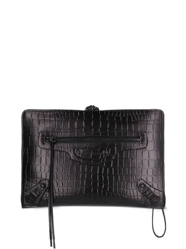 Balenciaga Crocodile Embossed Clutch | Black