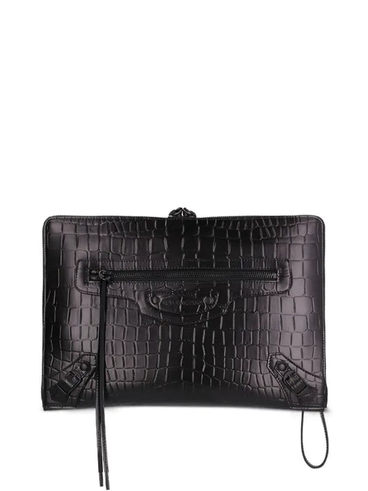 Balenciaga Crocodile Embossed Clutch | Black