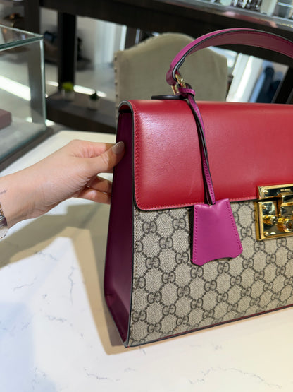 Pre-Owned GG Supreme Monogram Medium Padlock Top Handle Pink/Red