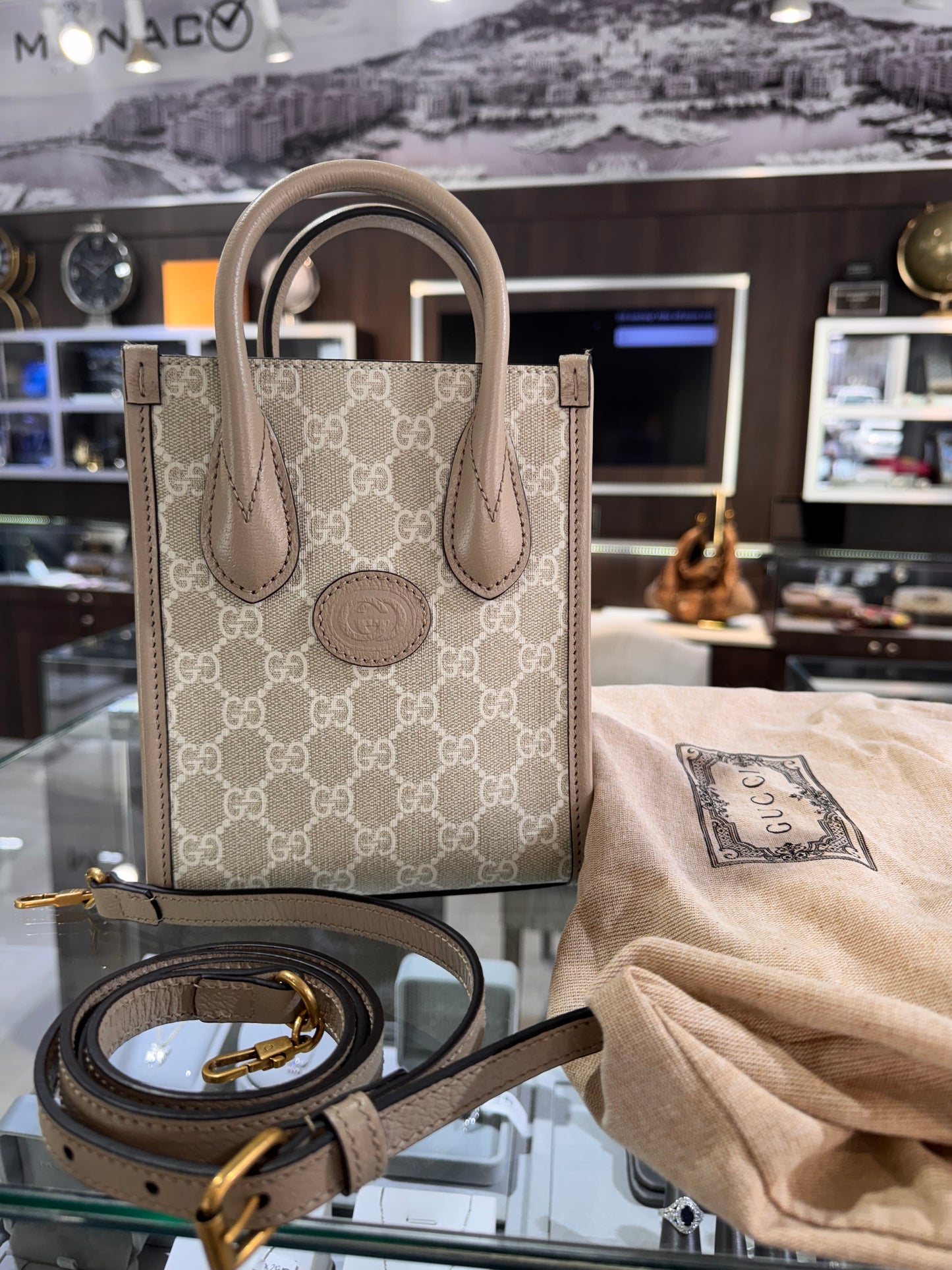 Gucci Beige GG Supreme Mini Tote